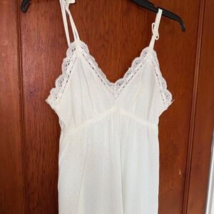 White Lace Trim Slip Vintage knit small - lingerie some repairs *see pics